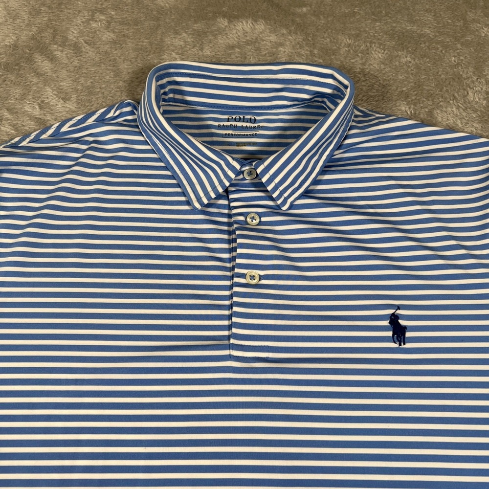 Polo Ralph Lauren Performance Polo Mens XL Blueβ Striped Golf Athletic Summer